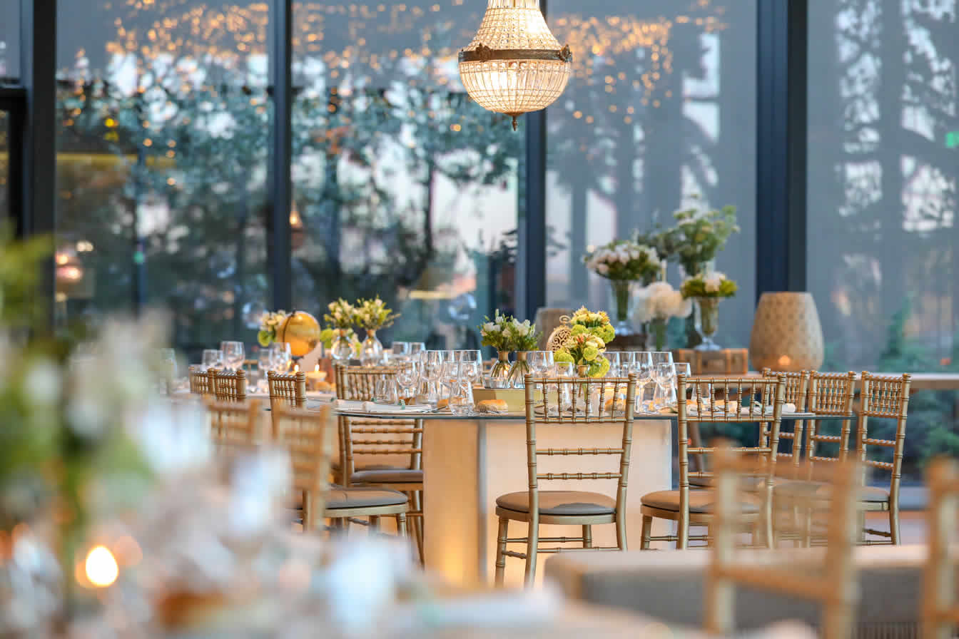 tables set at wedding venue