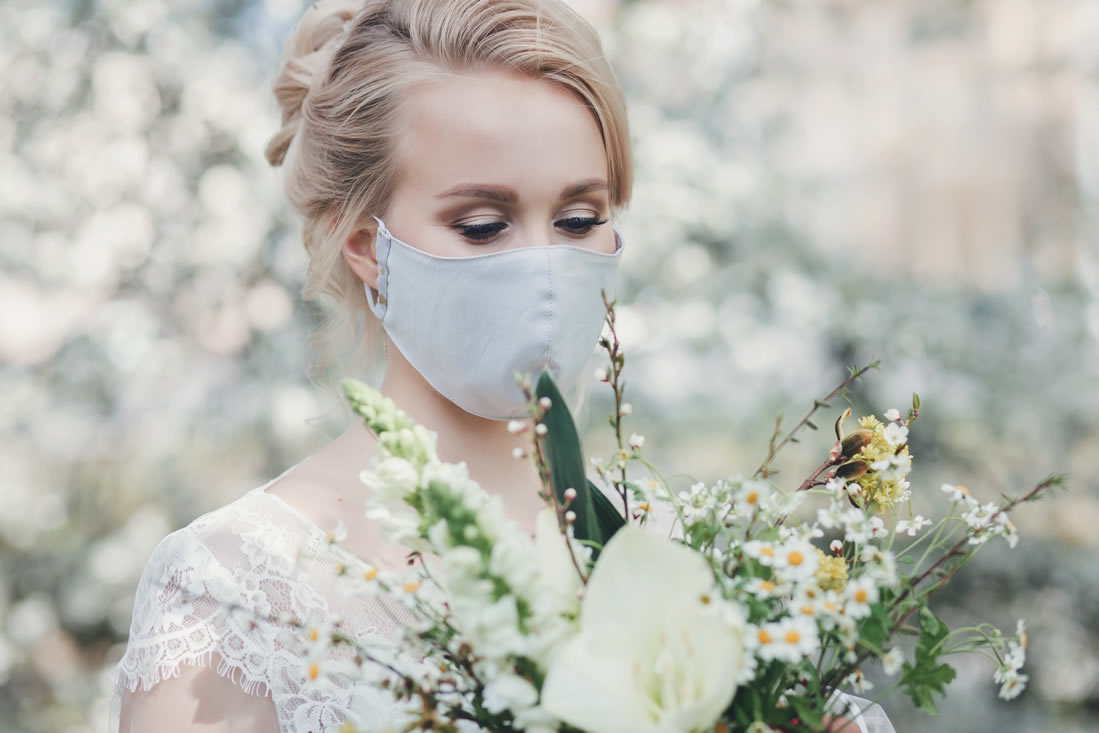 bride wearing protective mask